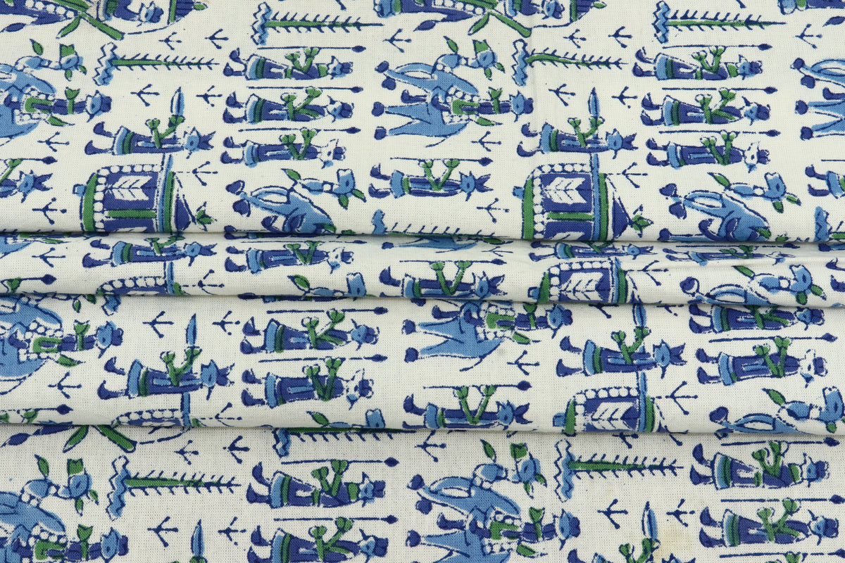 Mughal Print Cotton Fabric: Hand Stamped Indian Block Print
