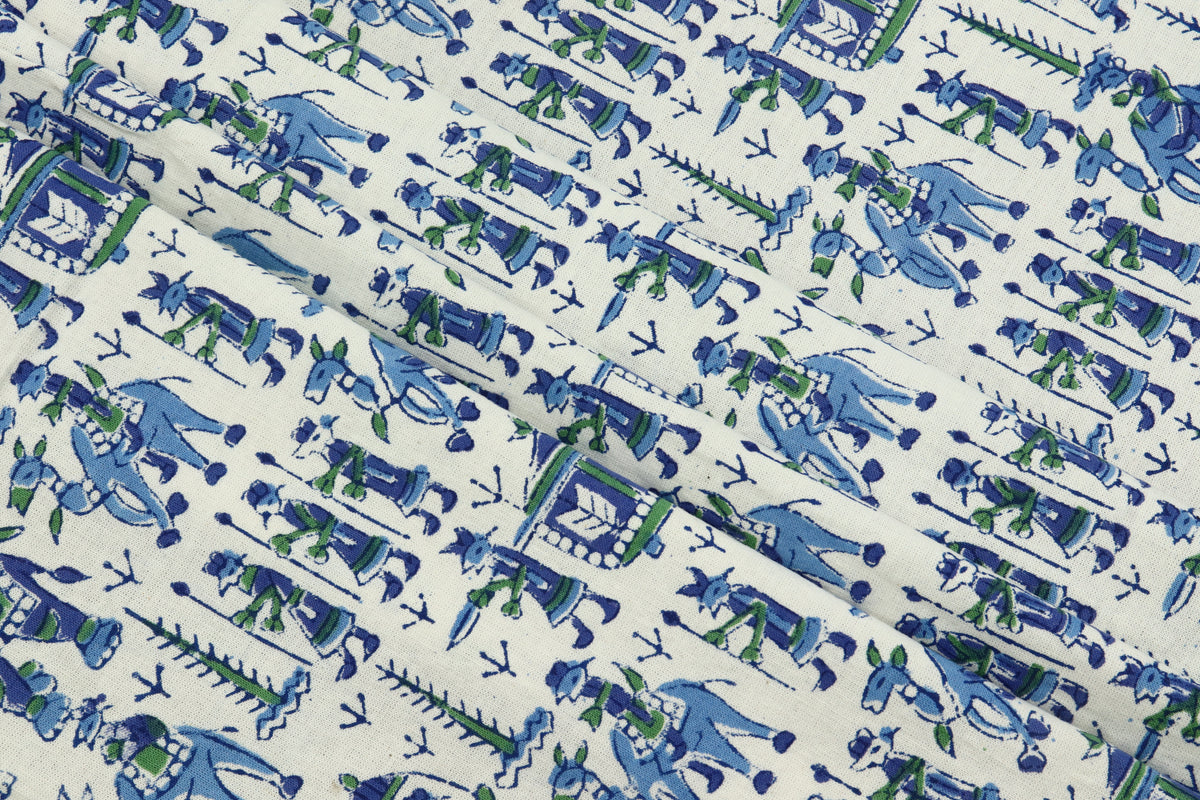 Mughal Print Cotton Fabric: Hand Stamped Indian Block Print