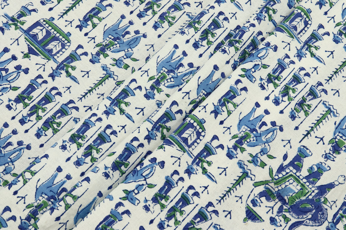 Mughal Print Cotton Fabric: Hand Stamped Indian Block Print