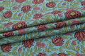 Blue & Pink Floral Block Print Linen Fabric - Indian Cotton By The Yard