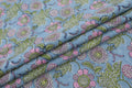 Floral Block Print Linen Fabric: Pink, Green & Blue Mughal Design