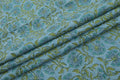 Mughal Floral Block Print Fabric: Blue & Green Linen Cotton Blend