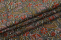 Blue & Red Floral Block Print Fabric: Indian Linen Cotton Blend