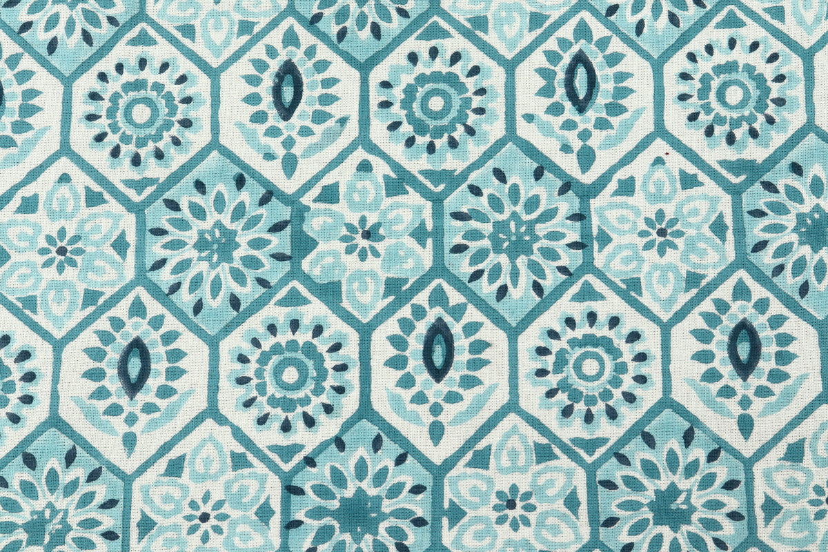 Blue Mughal Print Cotton Fabric: Indian Block Print By The Yard
