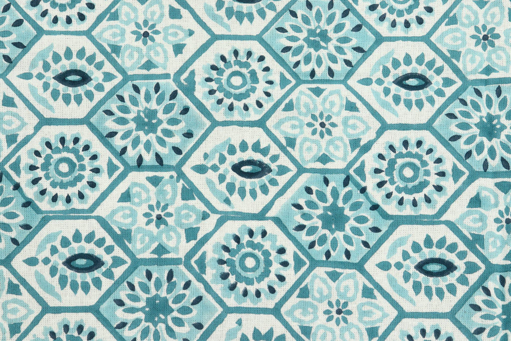 Blue Mughal Print Cotton Fabric: Indian Block Print By The Yard