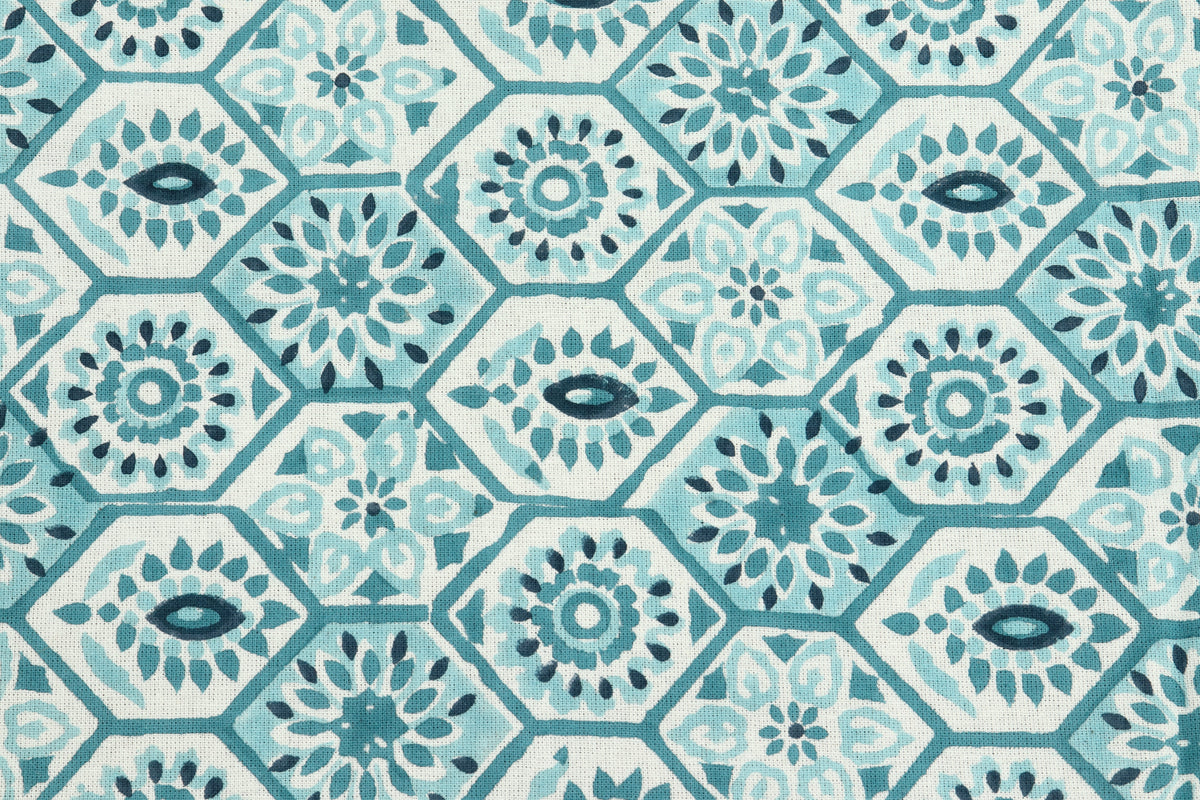 Blue Mughal Print Cotton Fabric: Indian Block Print By The Yard