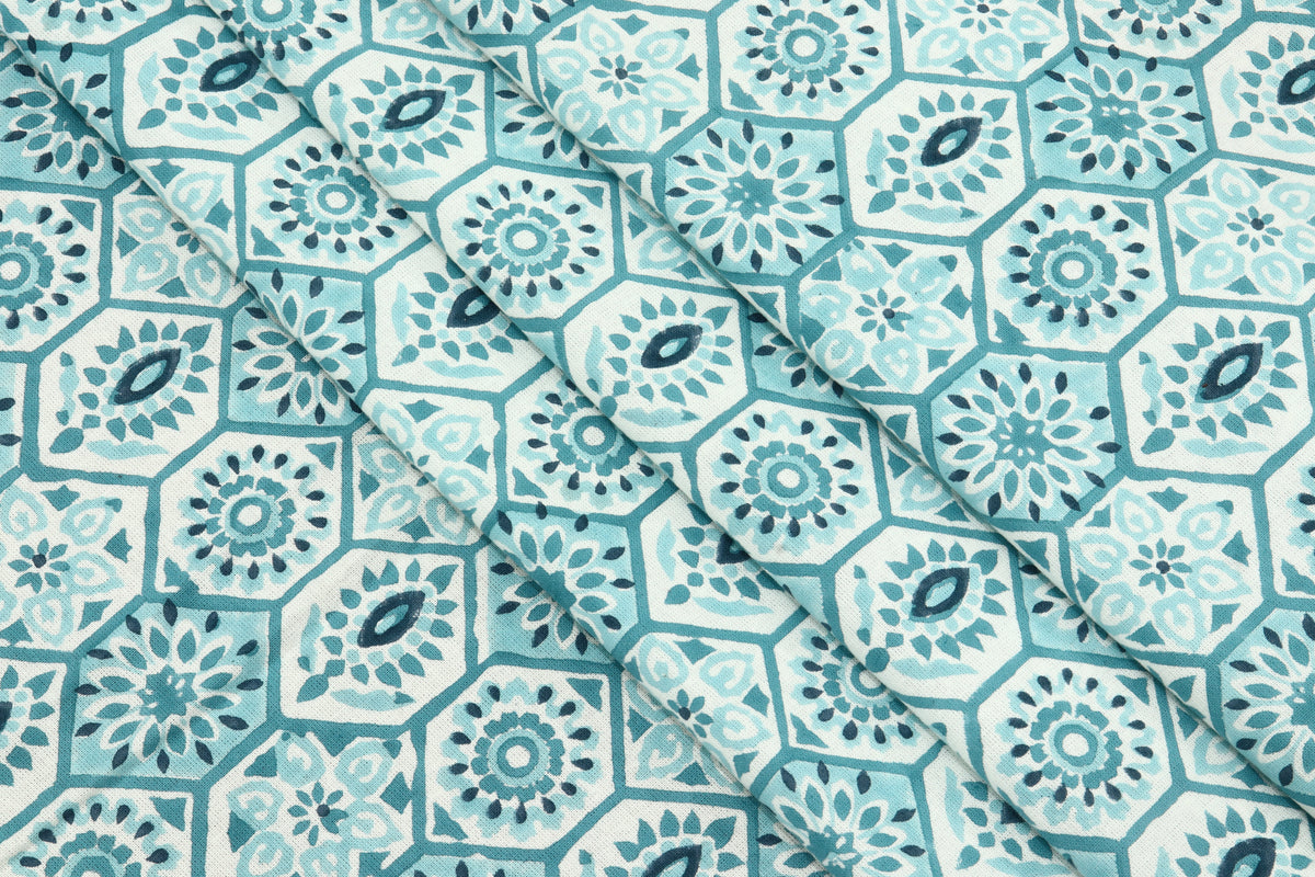 Blue Mughal Print Cotton Fabric: Indian Block Print By The Yard