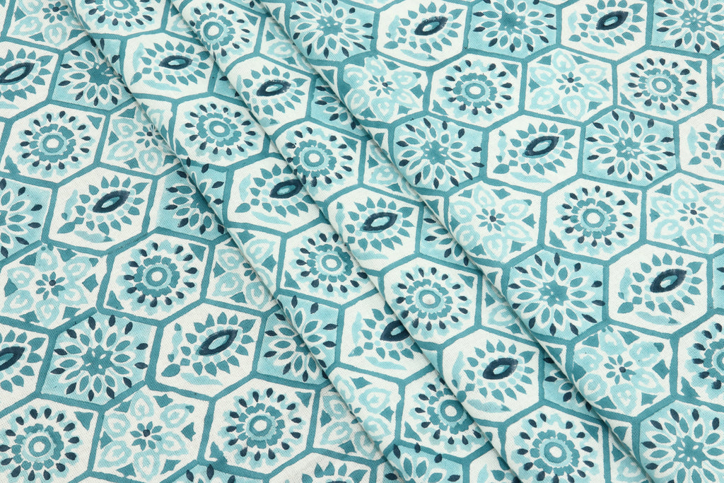 Blue Mughal Print Cotton Fabric: Indian Block Print By The Yard