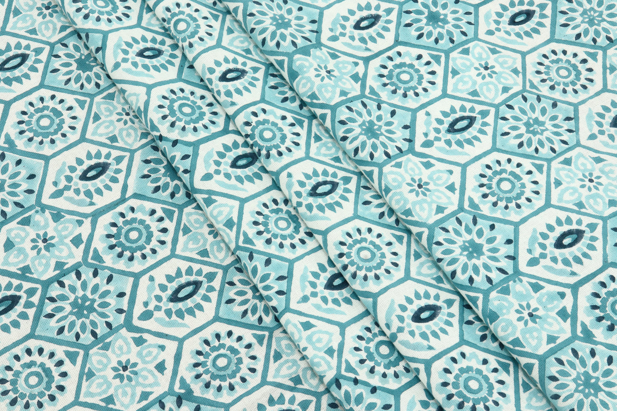 Blue Mughal Print Cotton Fabric: Indian Block Print By The Yard