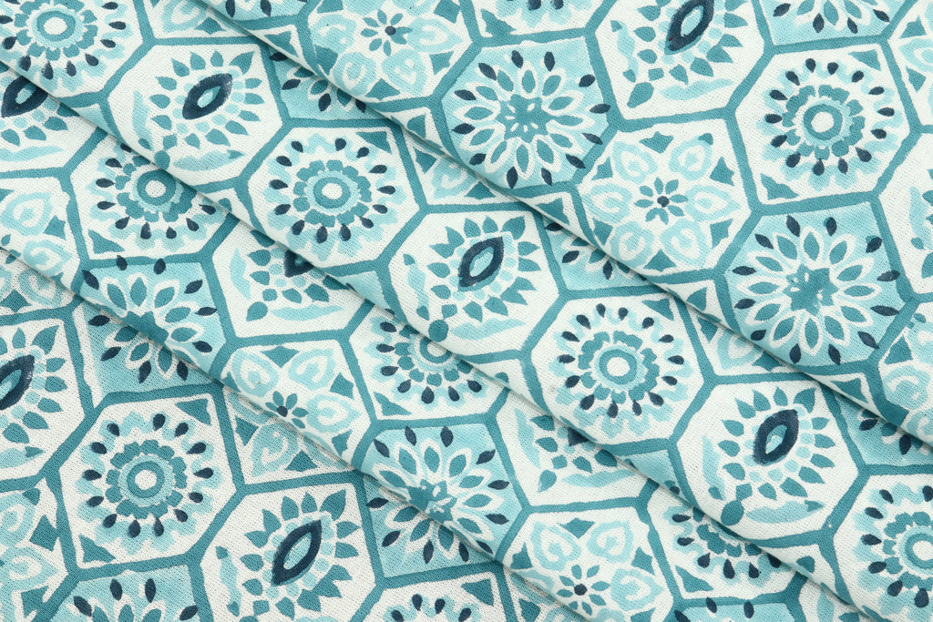 Blue Mughal Print Cotton Fabric: Indian Block Print By The Yard