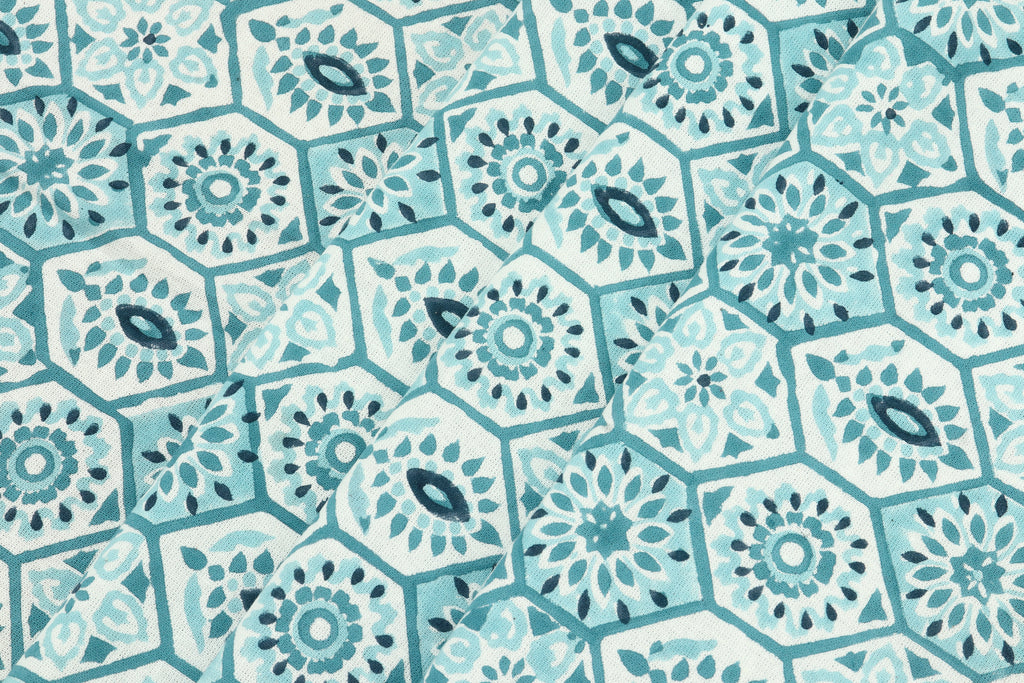Blue Mughal Print Cotton Fabric: Indian Block Print By The Yard
