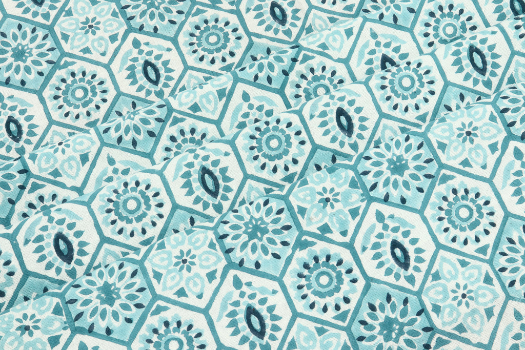 Blue Mughal Print Cotton Fabric: Indian Block Print By The Yard