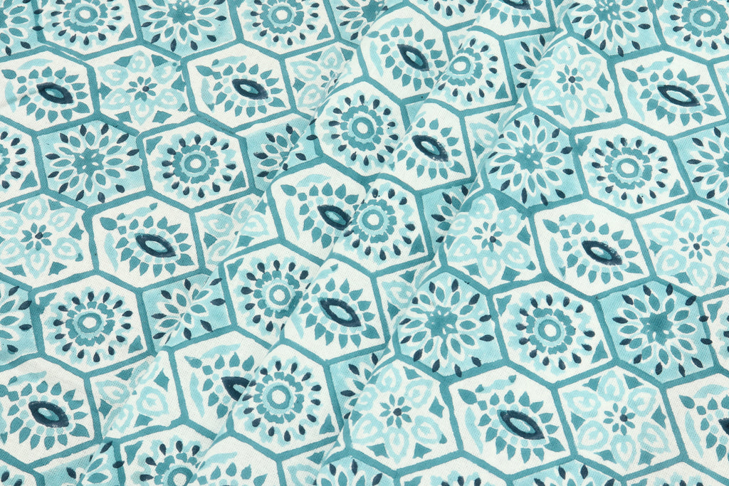 Blue Mughal Print Cotton Fabric: Indian Block Print By The Yard