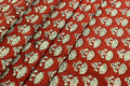 Red & Beige Floral Block Print Fabric: 100% Linen or Cotton by the Yard