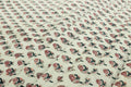 Mughal Floral Linen Fabric: Pink, Green & White Block Print