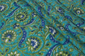 Blue & Green Floral Cotton Fabric: Hand Block Print By The Yard