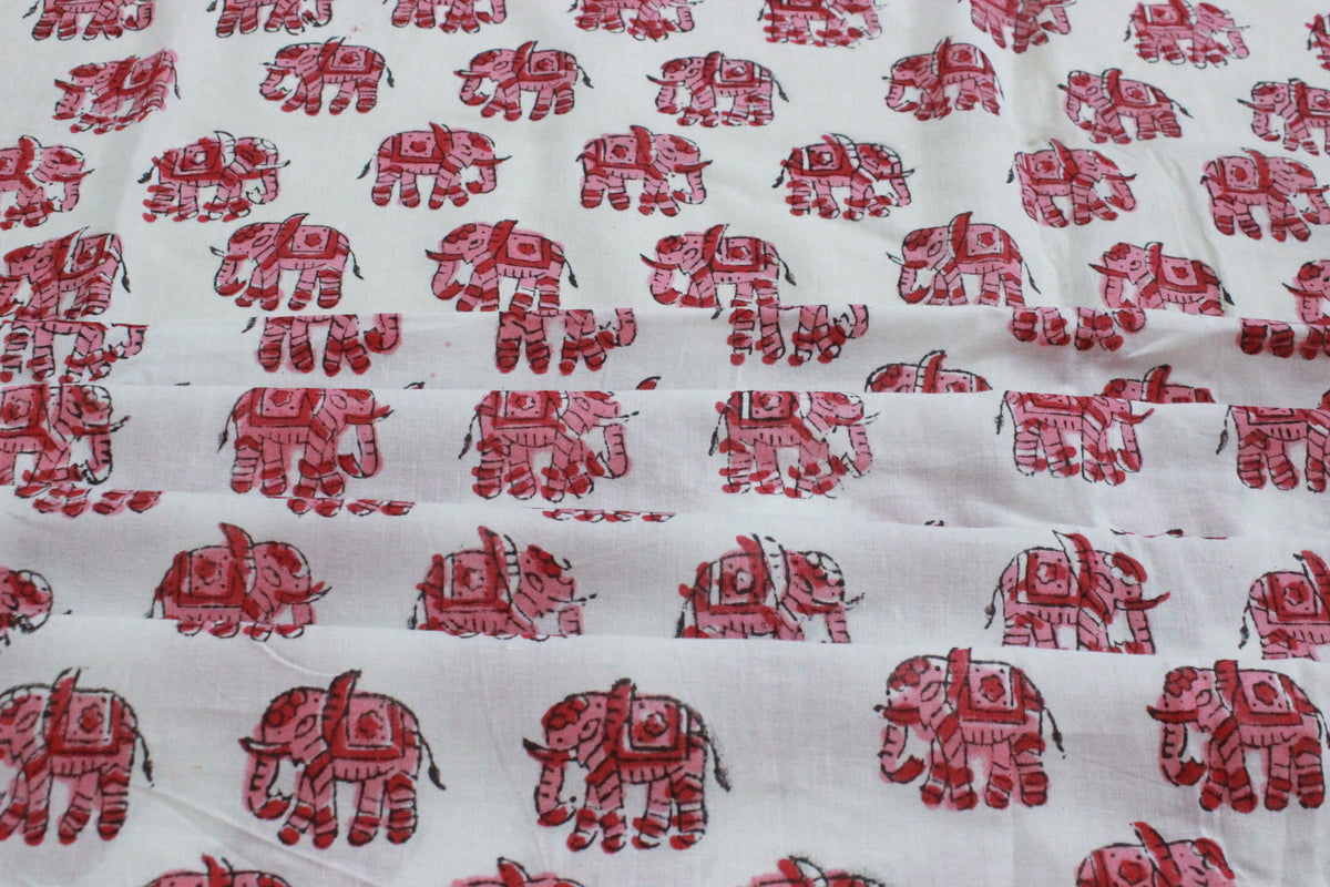 Pink & White Floral Block Print Linen Fabric - Indian Cotton By The Yard