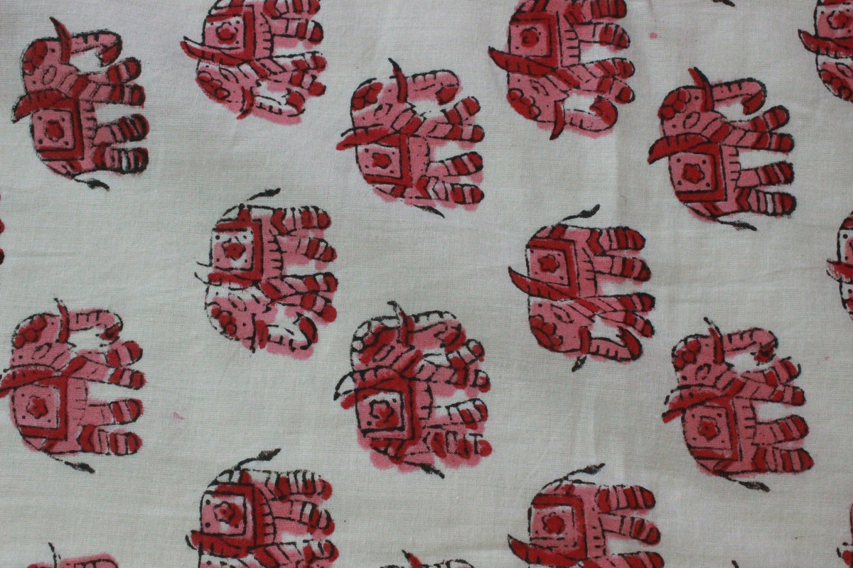 Pink & White Floral Block Print Linen Fabric - Indian Cotton By The Yard
