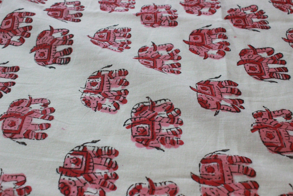 Pink & White Floral Block Print Linen Fabric - Indian Cotton By The Yard