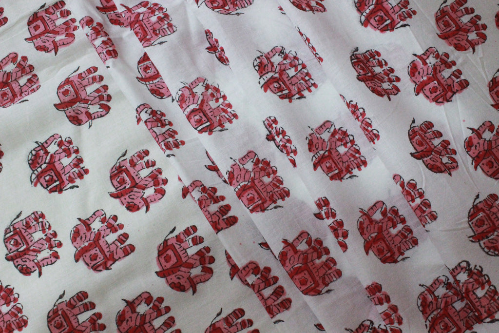 Pink & White Floral Block Print Linen Fabric - Indian Cotton By The Yard