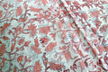 Peach & White Block Print Linen Fabric: Mughal Floral Design