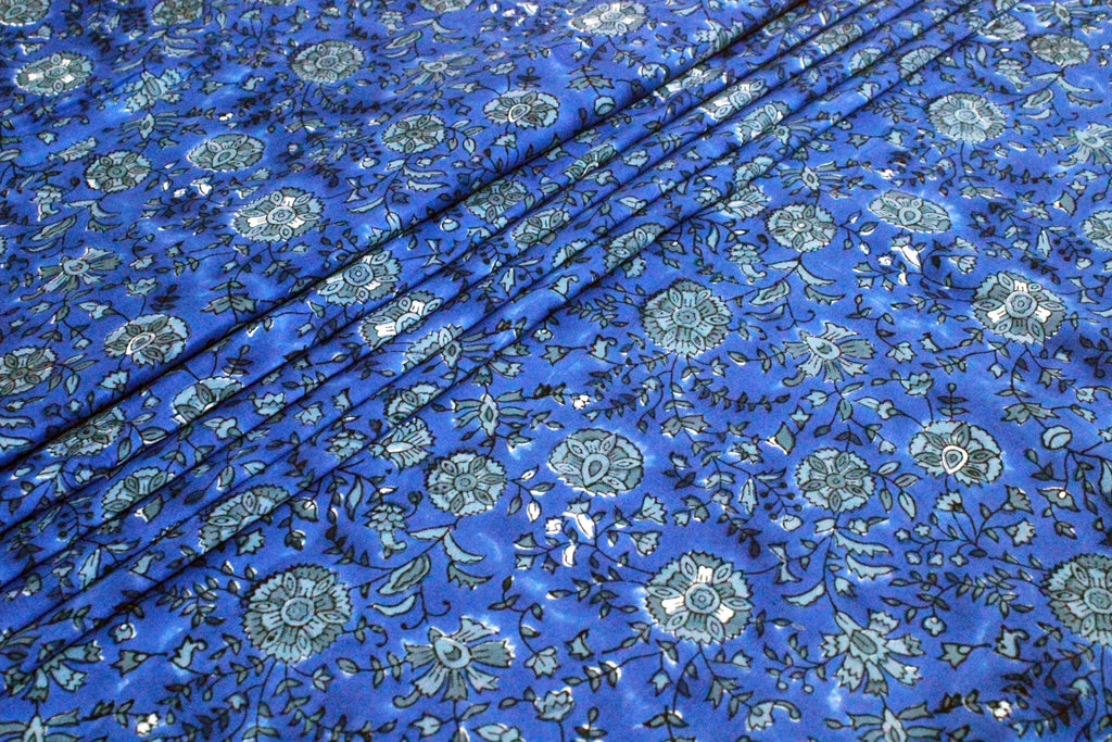 Mughal Print Cotton Fabric: Hand-Stamped Floral Dress Fabric