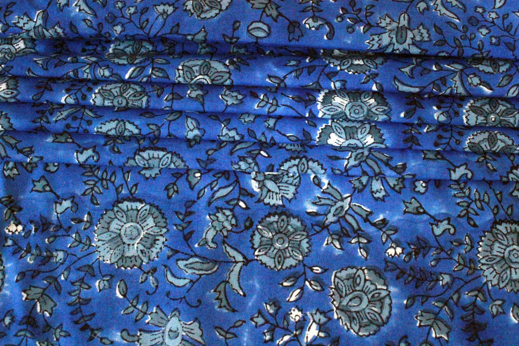 Mughal Print Cotton Fabric: Hand-Stamped Floral Dress Fabric