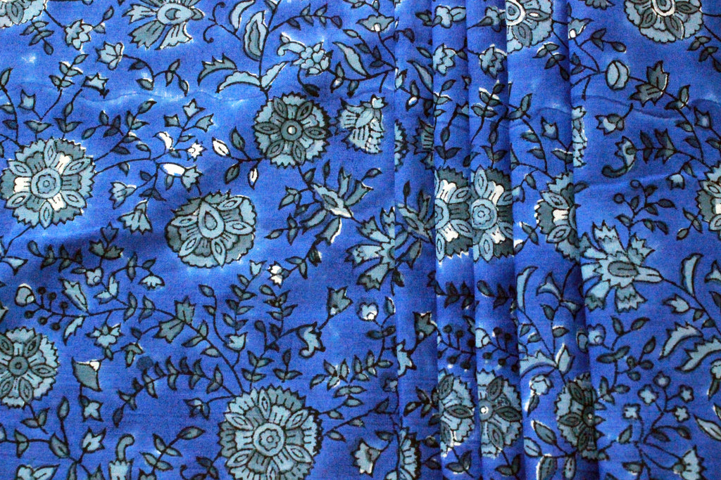 Mughal Print Cotton Fabric: Hand-Stamped Floral Dress Fabric