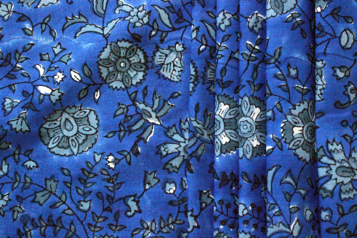 Mughal Print Cotton Fabric: Hand-Stamped Floral Dress Fabric