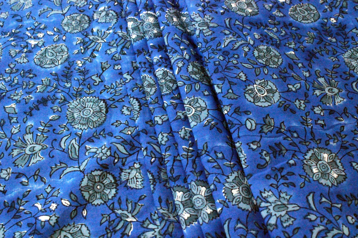 Mughal Print Cotton Fabric: Hand-Stamped Floral Dress Fabric
