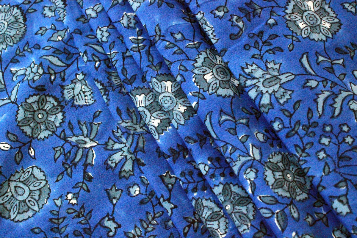 Mughal Print Cotton Fabric: Hand-Stamped Floral Dress Fabric