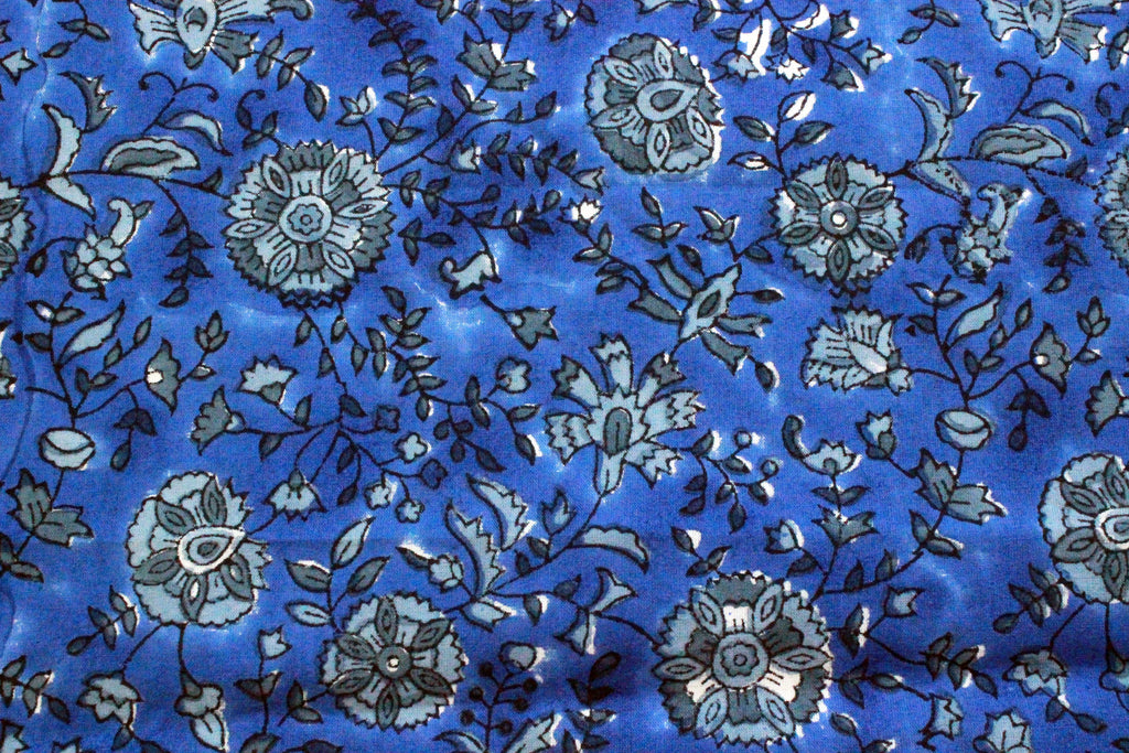 Mughal Print Cotton Fabric: Hand-Stamped Floral Dress Fabric