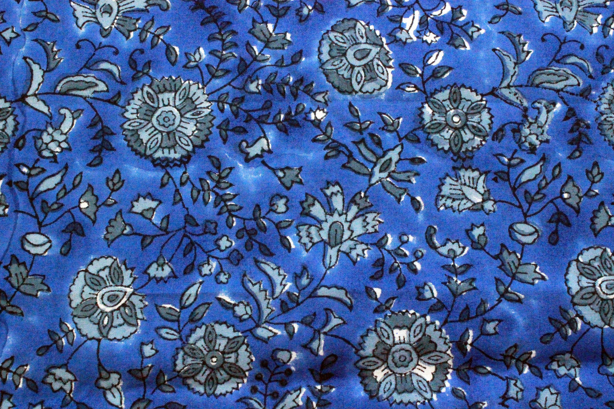 Mughal Print Cotton Fabric: Hand-Stamped Floral Dress Fabric