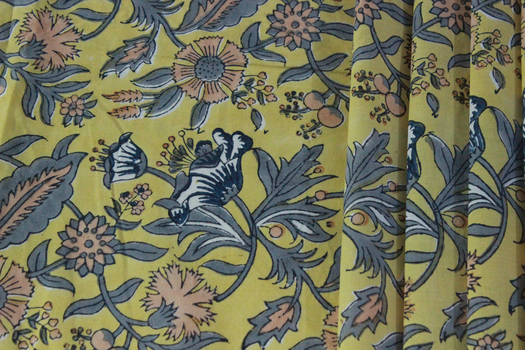 Mughal Floral Print Cotton Fabric: Indian Hand Block Print