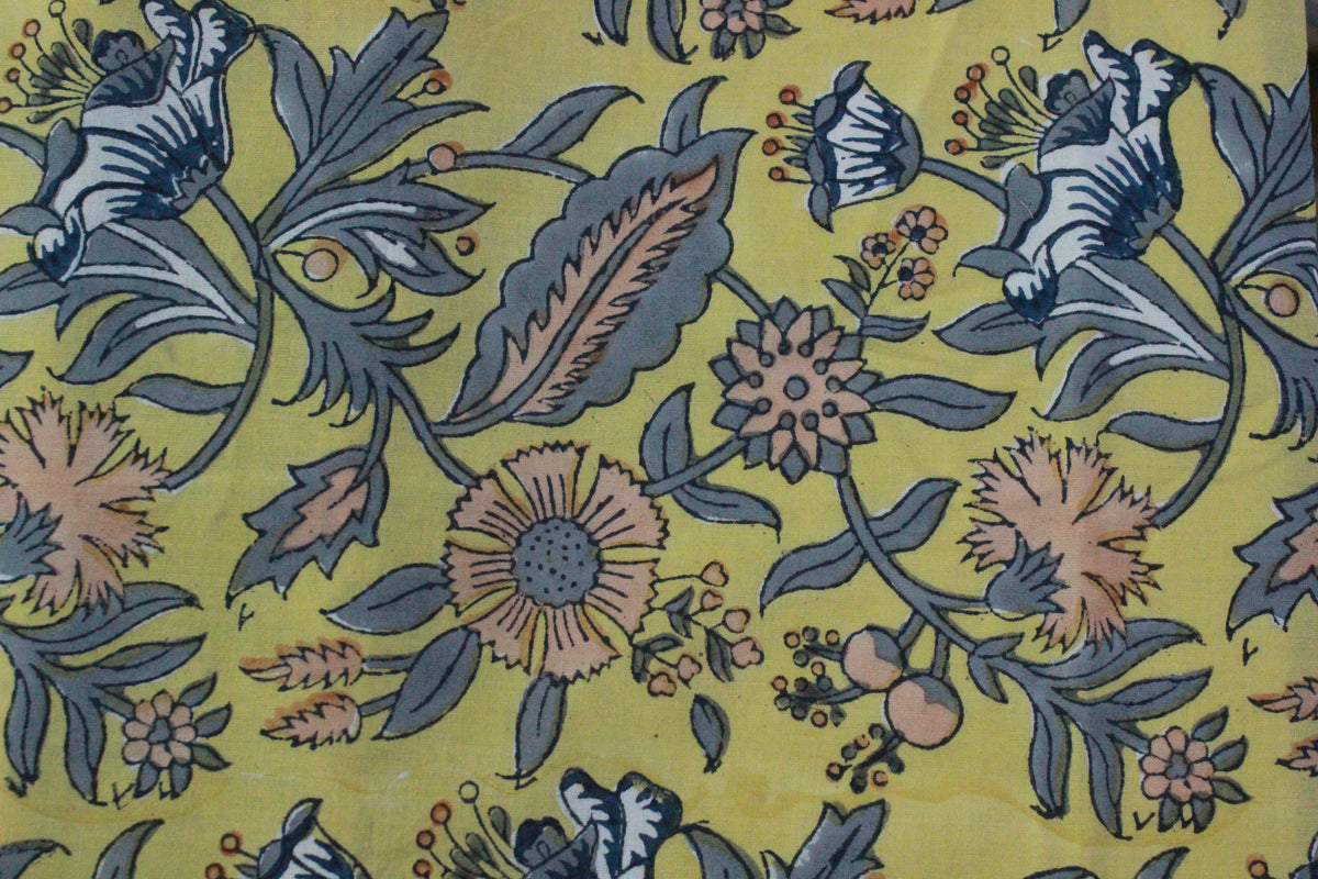 Mughal Floral Print Cotton Fabric: Indian Hand Block Print
