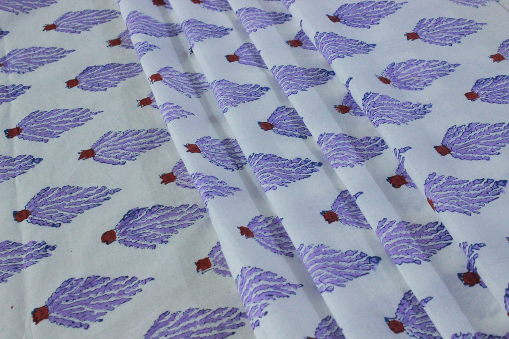 Mughal Print Cotton Fabric: Purple Floral Blockprint, Indian Sewing Fabric