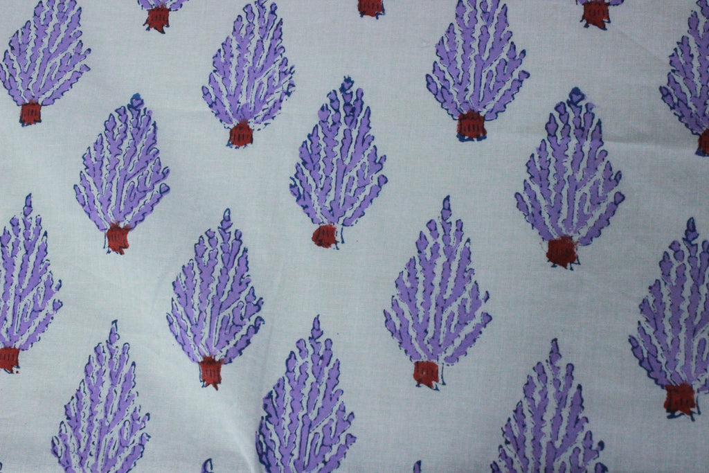 Mughal Print Cotton Fabric: Purple Floral Blockprint, Indian Sewing Fabric