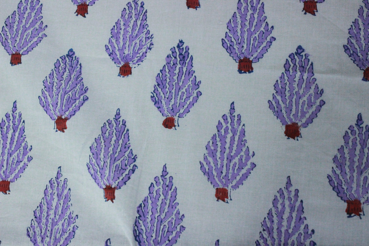 Mughal Print Cotton Fabric: Purple Floral Blockprint, Indian Sewing Fabric