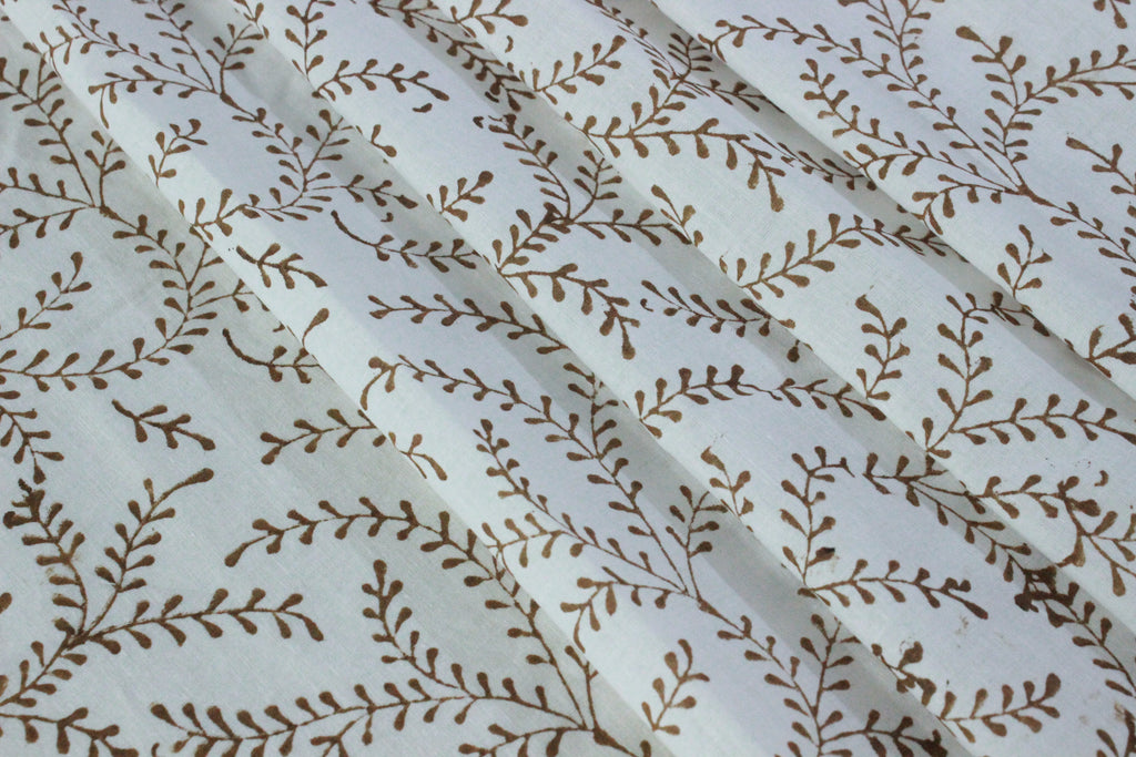 Floral Block Print Cotton Fabric: Brown Vine Handstamped Indian Fabric
