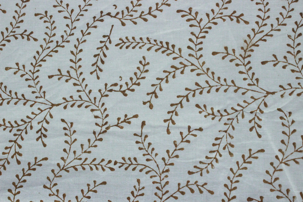 Floral Block Print Cotton Fabric: Brown Vine Handstamped Indian Fabric