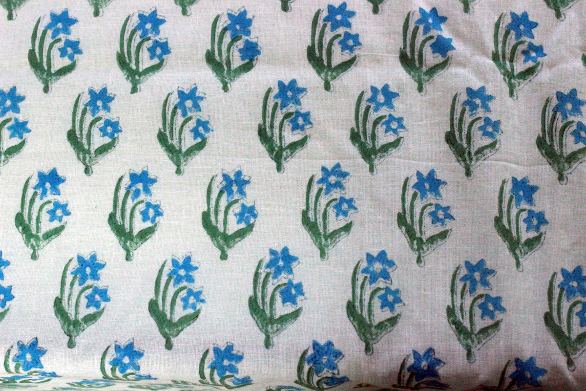 Mughal Print Cotton Fabric: Blue Floral Blockprint, Handstamped