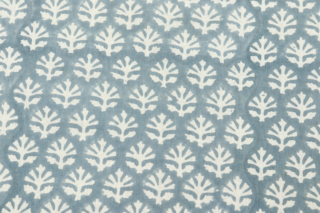 Hand Block Print Cotton Fabric: Blue, Green Floral, Indian Fabric By The Yard