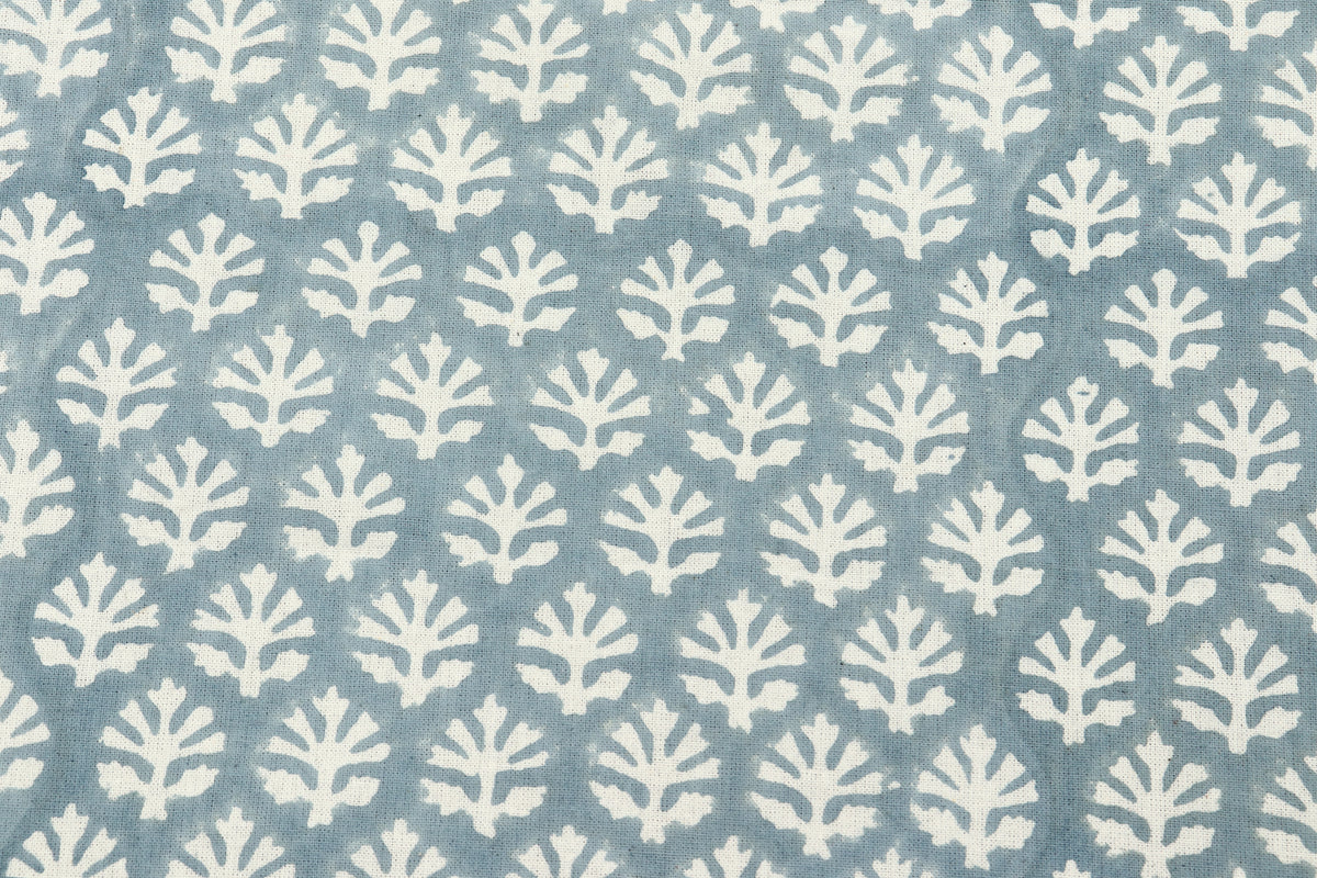 Hand Block Print Cotton Fabric: Blue, Green Floral, Indian Fabric By The Yard