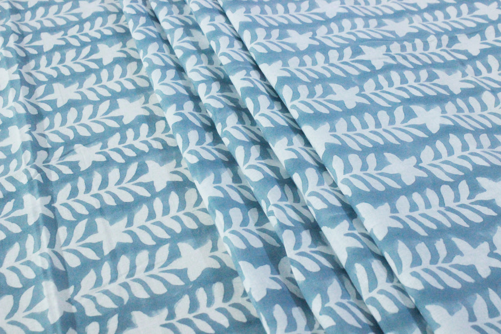 Mughal Print Cotton Fabric: Blue & White Indian Blockprint