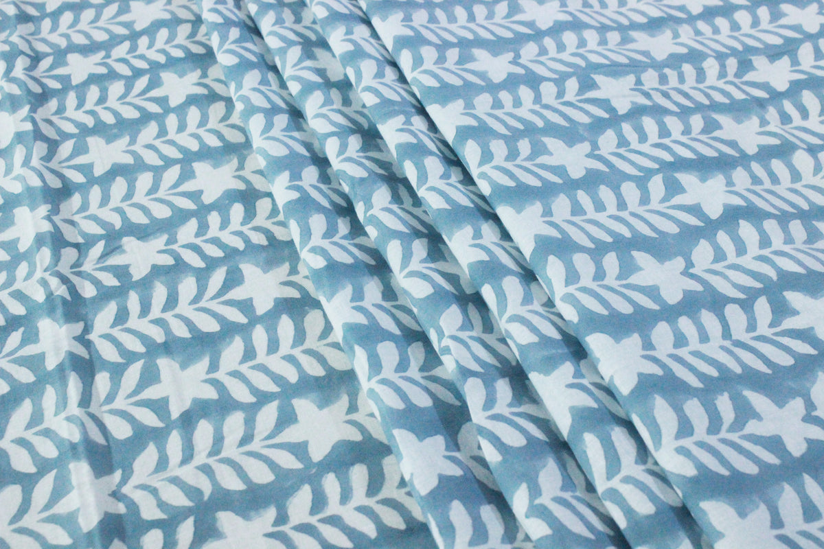 Mughal Print Cotton Fabric: Blue & White Indian Blockprint