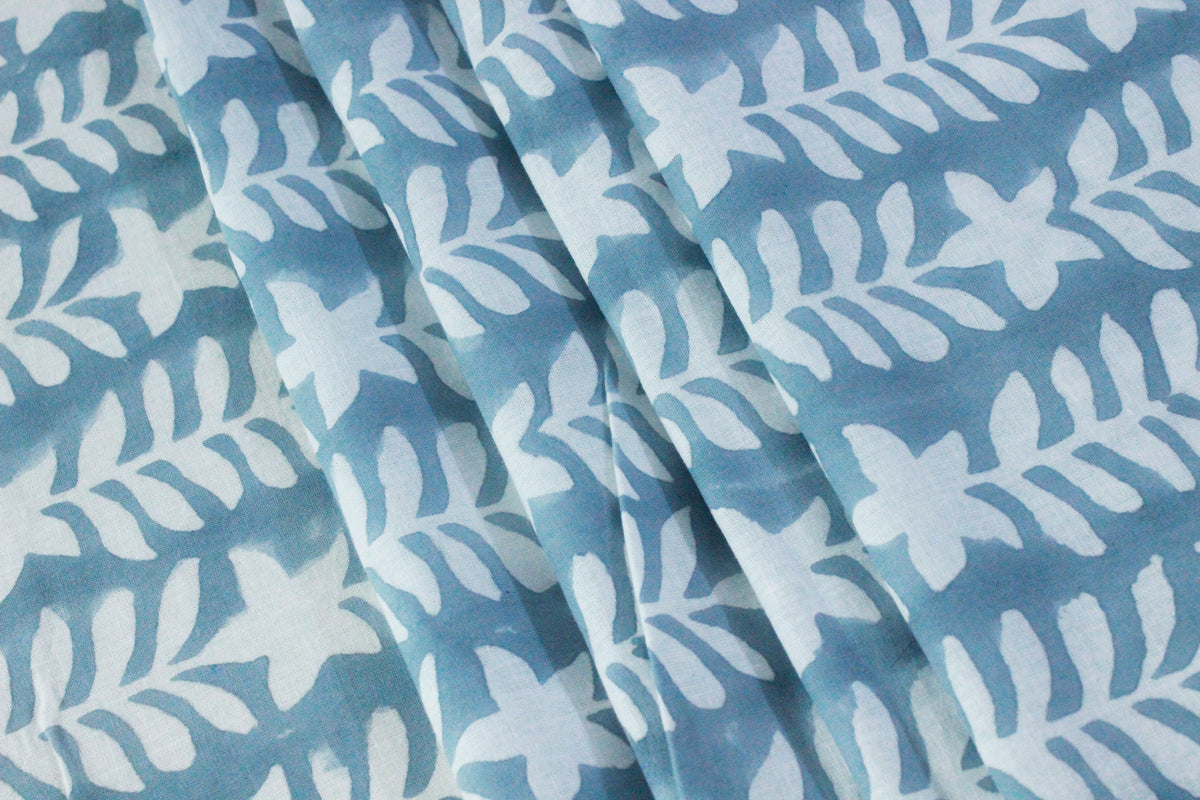 Mughal Print Cotton Fabric: Blue & White Indian Blockprint