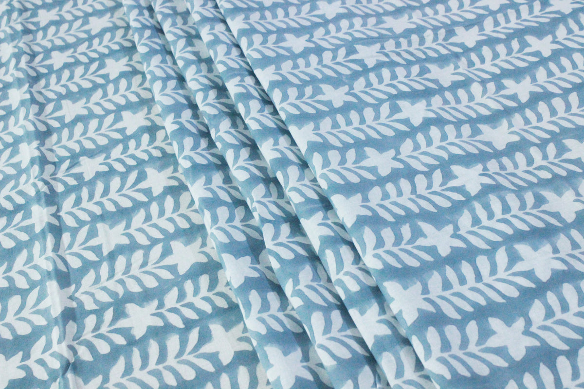 Mughal Print Cotton Fabric: Blue & White Indian Blockprint