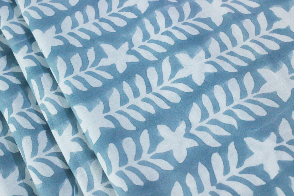 Mughal Print Cotton Fabric: Blue & White Indian Blockprint