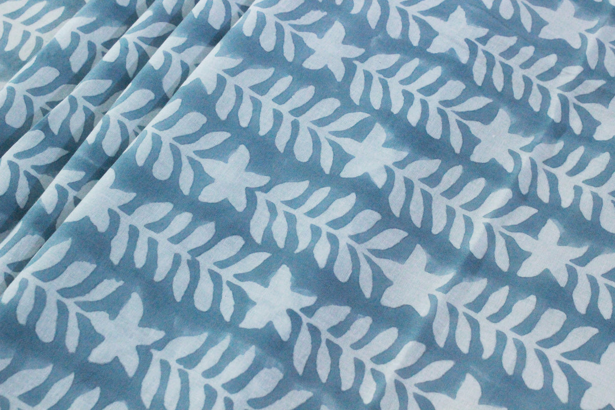 Mughal Print Cotton Fabric: Blue & White Indian Blockprint