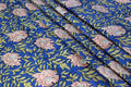 Floral Block Print Cotton Fabric: Blue, Pink, Brown Mughal Design